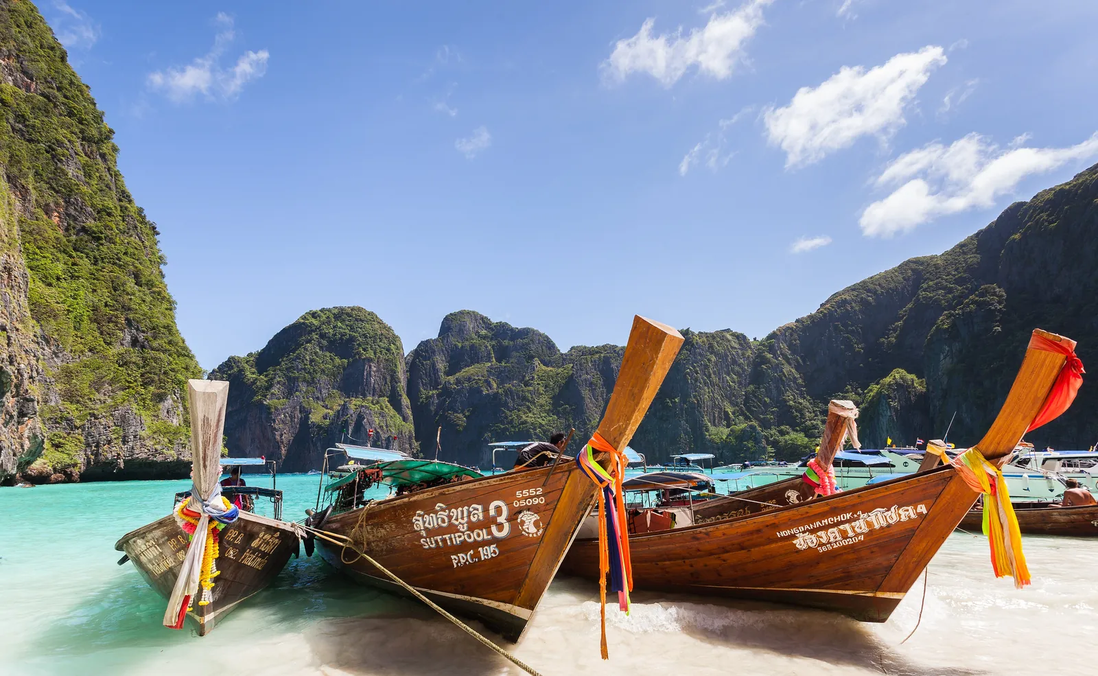 Longtail boats at Maya Bay, Phi Phi Islands